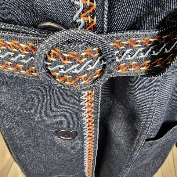 GAP Belted Denim Trench Coat  Embroidered Retro Blue Size Small - Picture 8 of 16
